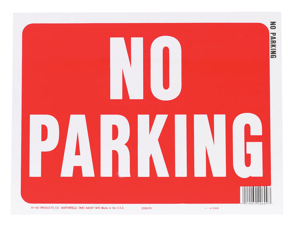 Letrero de plástico Hy-Ko de prohibido estacionar, 9 pulgadas de alto x 12 pulgadas de ancho (paquete de 10)