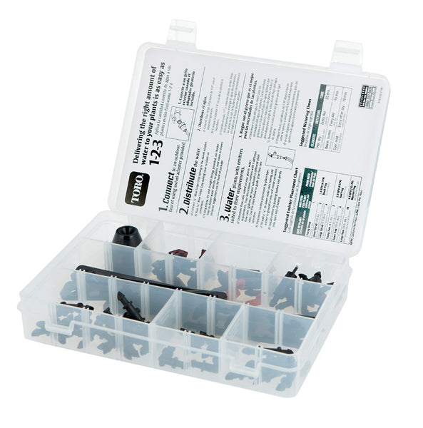 Kit de conexión y emisor de riego por goteo Toro Blue Stripe de 1/4 pulg.