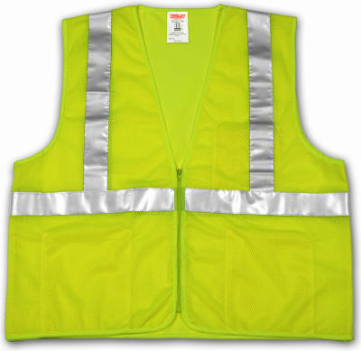 Hi-Viz Vest, ANSI 107 Class II, Lime/Yellow Polyester Mesh, Small/Medium