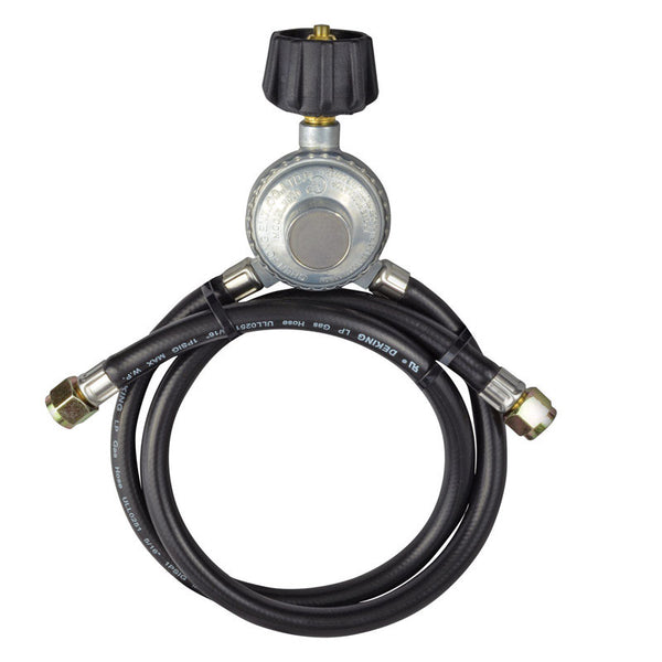 Conjunto de manguera y regulador de dos salidas de latón/plástico de 3/8 pulg. de profundidad y 22 pulg. de largo de Mr. Heater