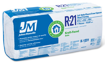 Aislamiento en láminas revestidas de papel Kraft, R21, 23 x 93 pulgadas.