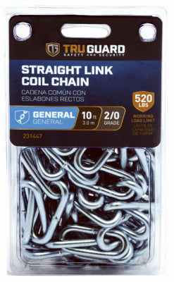 Straight Link Coil Chain, Zinc-Plated, 2/0 x 10-Ft.