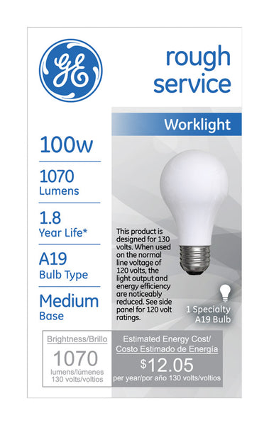 GE Lighting 72527 100 Watt 130 Volt A19 Rough Service Light Bulb