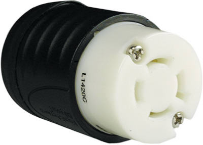 Conector de bloqueo, 20 A, 125/250 V, negro/blanco