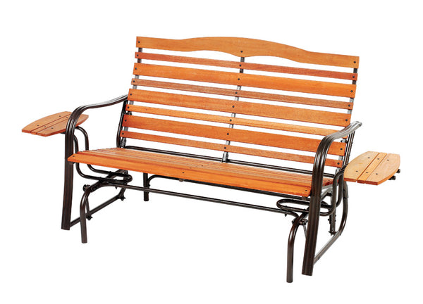 Jack-Post Woodlawn 2 person Bronze Steel Double Glider with Trays