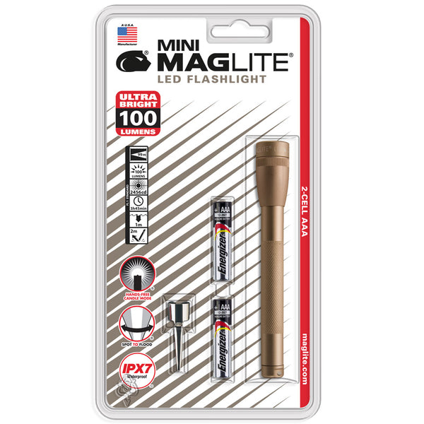 Linterna mini LED dorada Maglite de 100 lúmenes con batería AAA