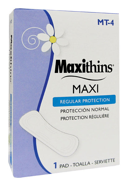 Toalla sanitaria Maxithins de 22 pulgadas de largo x 15-1/2 pulgadas de alto x 11 pulgadas de ancho.