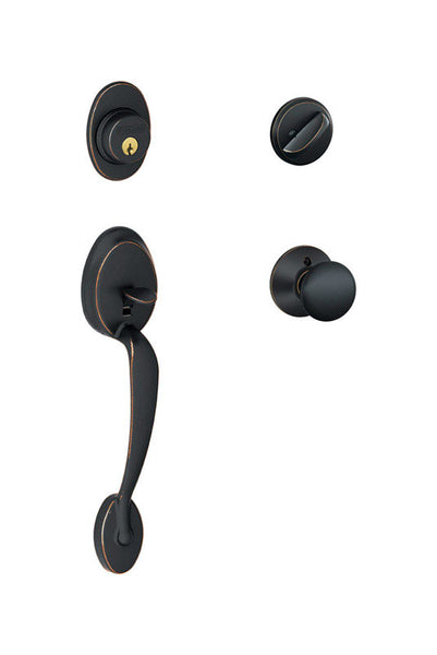 Schlage Plymouth Aged Bronze Brass Single Cylinder Handleset and Knob 1 Right or Left Handed