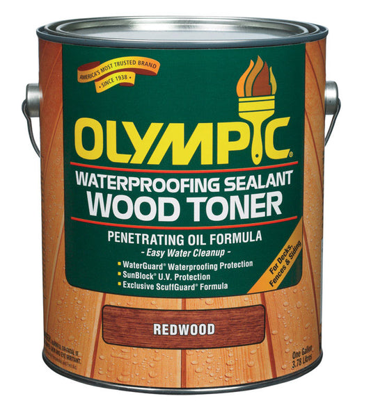 Protector de madera a base de aceite de secuoya de bajo brillo Olympic Deck, Fence & Siding, 1 galón (paquete de 4)