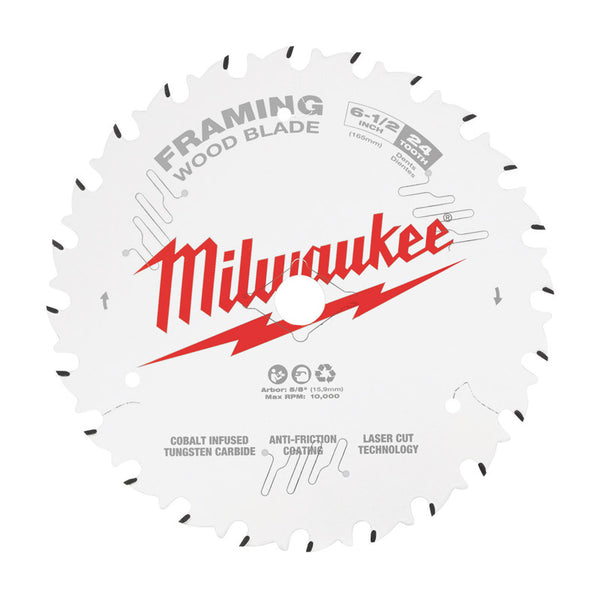 Milwaukee 6-1/2 in. Dia. x 5/8 in. Framing Tungsten Carbide Tipped Circular Saw Blade 24 teeth 1 pc.