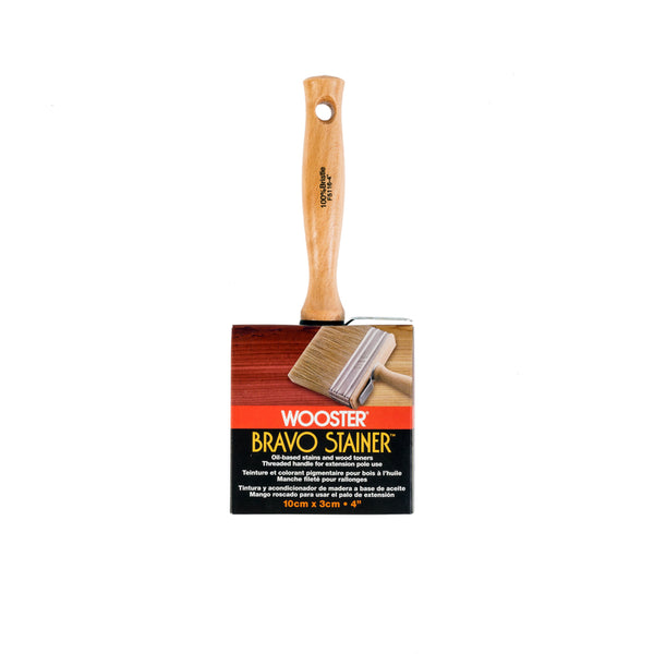 Pincel plano para teñir Wooster Bravo Stainer de 4 pulgadas de ancho (paquete de 6)