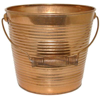 Jardinera con asa, metal acanalado de cobre, 10 pulgadas