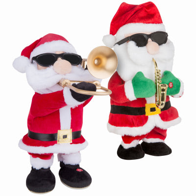 Animated Plush Santa Rocks, Trombone & Saxophone Style (Pack of 6)