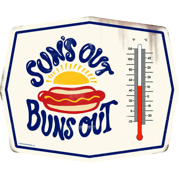 Termómetro de metal Suns Out Buns Out de Open Road Brands, paquete de 1 (paquete de 4)