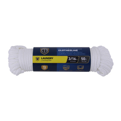 Tendedero, poliéster trenzado con diseño de diamante, 3/16 pulg. x 50 pies.