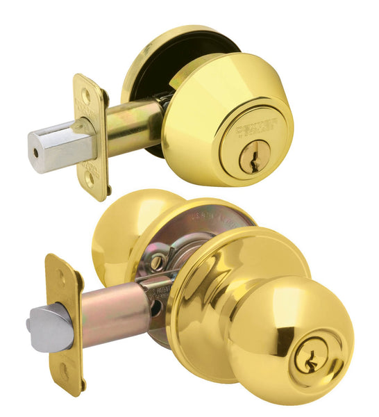 Dexter by Schlage JC60VCNA605 Bright Brass Corona Keyed Entry Knob & Deadbolt Combo