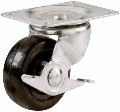 Rueda giratoria con placa, freno lateral, rueda de goma, 3 pulg.