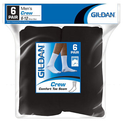 Calcetines de tripulación, algodón/poliéster negro, para hombre, paquete de 6.