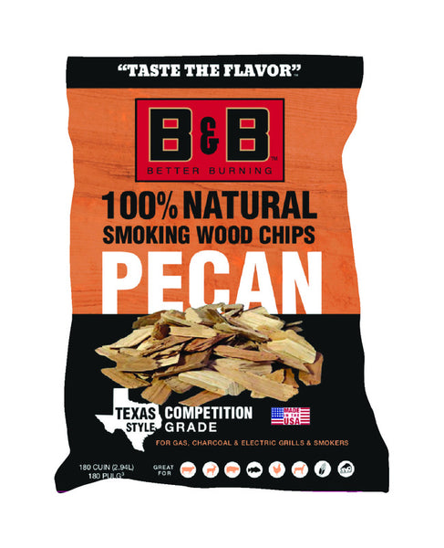 Virutas de madera de pecana para ahumar totalmente naturales de B&B Charcoal, 180 pulgadas cúbicas