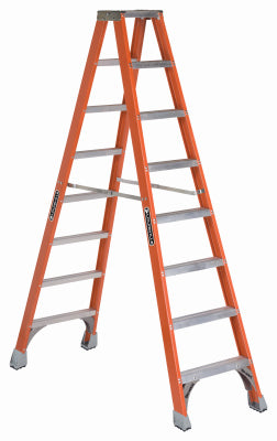 Escalera doble de 8 pies, fibra de vidrio, tipo IA, capacidad de carga de 300 lb