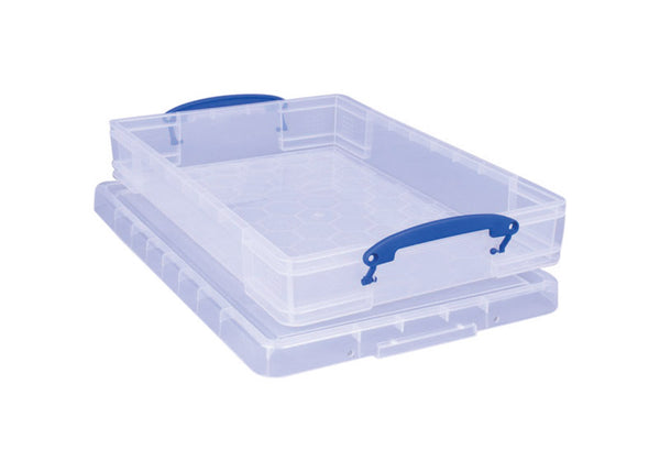 Caja de almacenamiento apilable Really Useful Box de 4-7/16 pulgadas de alto x 14 pulgadas de ancho x 18 pulgadas de profundidad (paquete de 4)