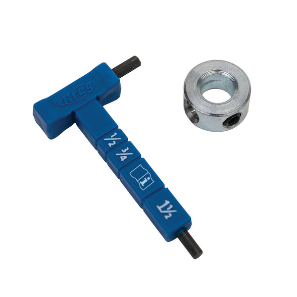 Kit de calibre de espesor y collarín de tope de fácil instalación de plástico/acero Kreg, 2 piezas