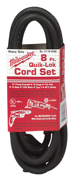 Cable de alimentación Milwaukee Quik-Lok 18/3 125 V de 8 pies de largo