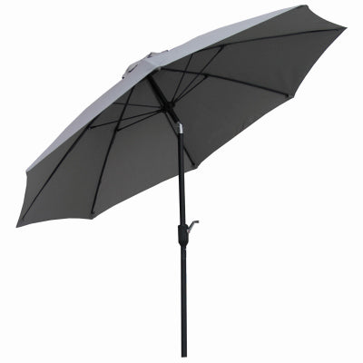 Sombrilla para patio, apertura/inclinación con manivela, poste de aluminio, tela gris, 9 pies