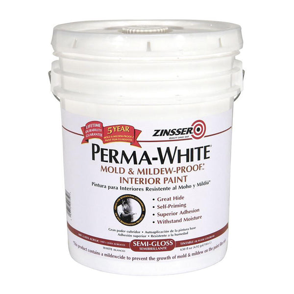 Pintura a prueba de moho y hongos a base de agua semibrillante Zinsser Perma-White para interiores, 5 galones