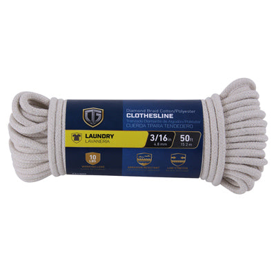 Tendedero, algodón, trenzado con diamante, 3/16 pulg. x 50 pies.
