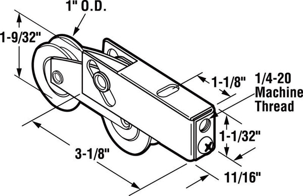 Prime-Line 1 in. Dia. x 3-1/8 in. L Steel Roller Assembly 1 pk