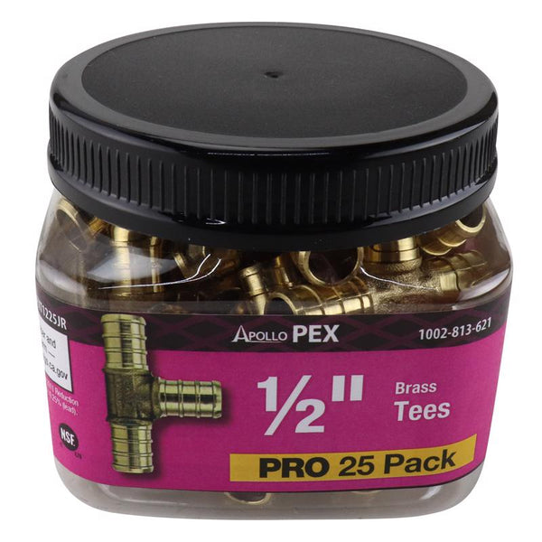 Conexión en T PEX de latón de 1/2", paquete de 25
