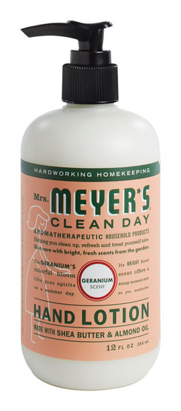 Loción para manos con aroma a geranio Clean Day de Mrs. Meyer, 12 oz, paquete de 1 (paquete de 6)