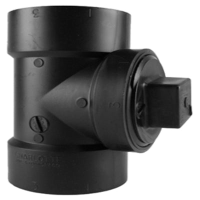 Tee de tubería de limpieza ABS/DWV negra con tapón, cubo x cubo x FPT, 3 pulg.