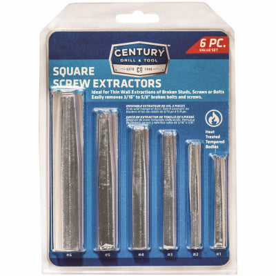 Juego de extractores de tornillos, ranura cuadrada, 6 piezas.