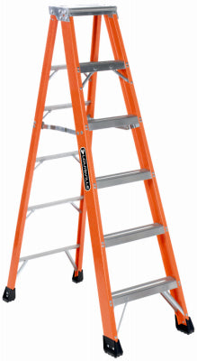 Escalera de tijera resistente de 6 pies, fibra de vidrio, tipo IAA, capacidad de carga de 375 lb