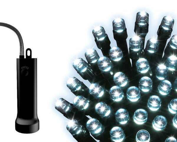 Cadena de luces LED navideñas de 48 focos con funcionamiento en blanco frío para celebraciones, 3 pilas AA, 11,5 L ft.