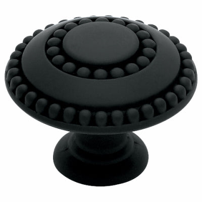 Perilla de gabinete con doble reborde, negra mate, redonda de 1-3/8 in