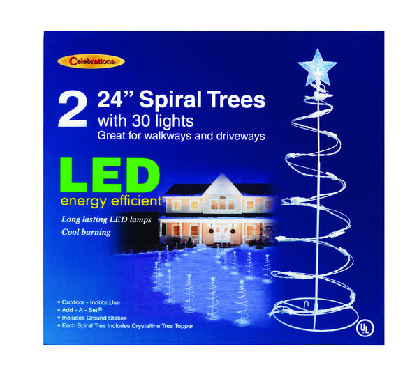 Árbol de camino en espiral con luces LED de acero blanco para celebraciones