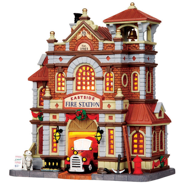 Edificio de la estación de bomberos Lemax Eastside, de porcelana multicolor, 8,9 pulgadas, 1 unidad