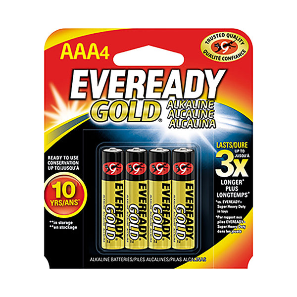 Pilas alcalinas AAA Eveready Gold, paquete de 4, en cartón