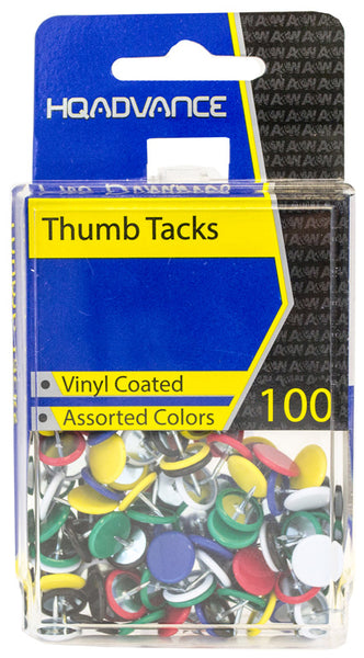 A&W 46109 Vinyl Coated Thumb Tacks Assorted Colors 100 Count