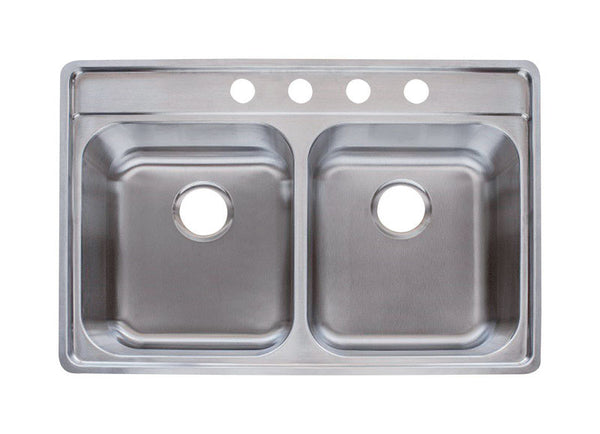 Fregadero de cocina de acero inoxidable Franke de doble cubeta, de montaje superior, de 14,687 in de ancho x 18,187 in de largo, color plateado