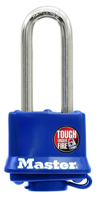 1-1/2 In. Keyed Laminated Padlock, Blue Weatherproof Cover, 2-In. Long Shackle