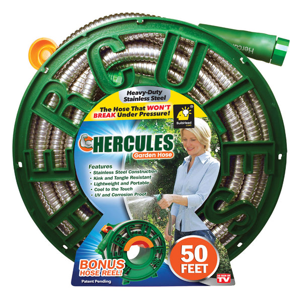 Hercules As Seen On TV 3/4 in. Dia. x 50 ft. L Flexible Silver Stainless Steel Hose and Reel
