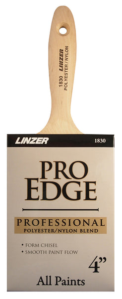 Linzer Products 1830-0400 4" Polyester/Nylon Blend Square Pro Edge Varnish And Wall Paint Brush