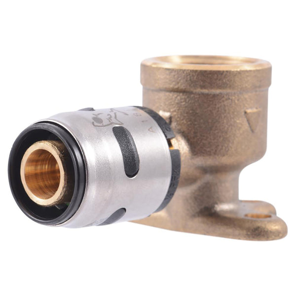 Codo de plástico con oreja abatible SharkBite EvoPEX de 1/2 pulg. de empuje y 1/2 pulg. de profundidad FPT