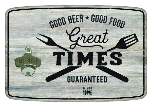 Open Road Brands Butcher Baker BBQ Maker Good Beer Good Food Great Times Mounted Sign Bottle Opener (Pack of 4).