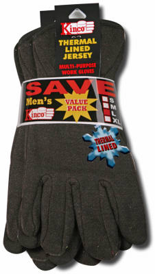 Jersey Glove, Poly/Cotton, Brown/Red, Lined, Men, Large, 2-Pk. (Pack of 6)