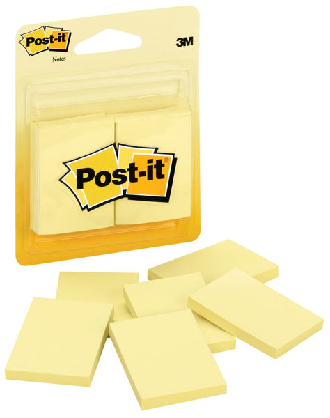 Bloc de notas Post-It® Canary de 1-1/2 x 2 pulgadas, 6 unidades